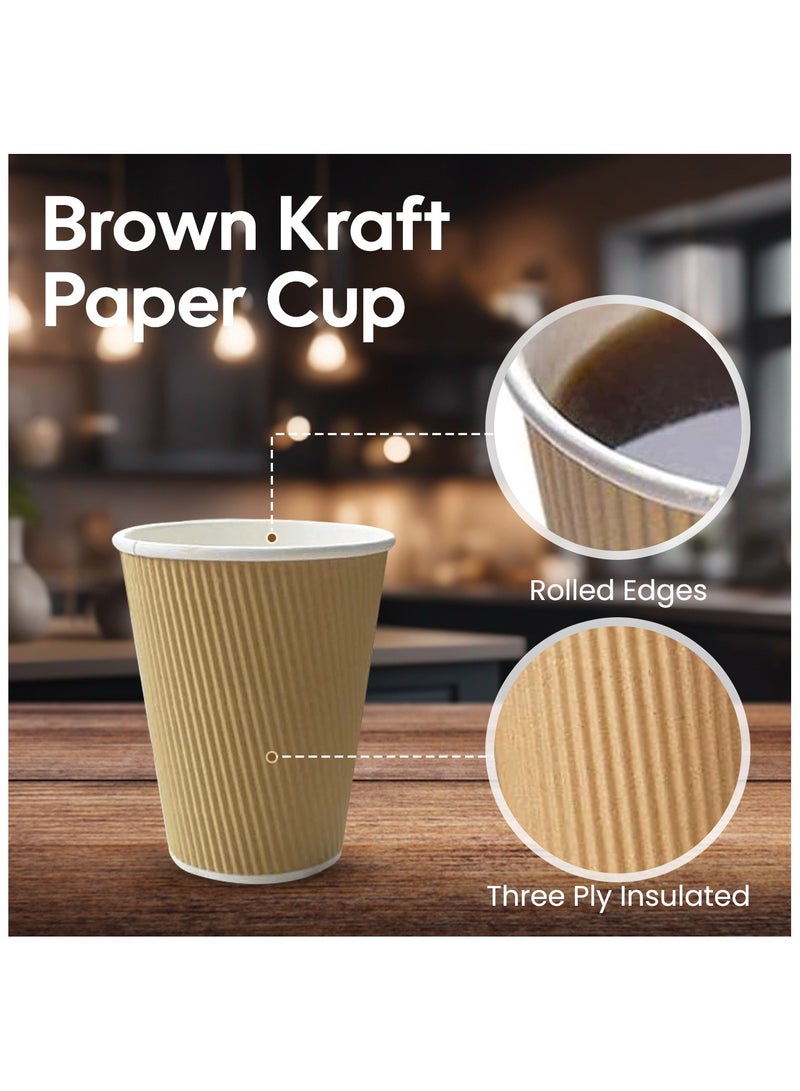 SNH Packing 8 Oz (Pack of 50) Brown Ripple Disposable Cups - 3 Layered Corrugated Paper Cups - Disposable Coffee Cup for Hot & Cold Drinks - Perfect for Events & Parties - Image 3